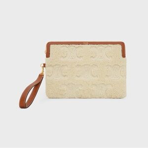 Celine RARE SMALL POUCH WITH STRAP in SHEARLING WITH TRIOMPHE EMBROIDERIES